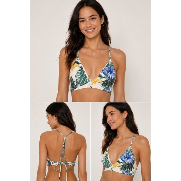 Hurley Other - Hurley Tropical Floral Racerback Tie Back Bikini Top Size Large